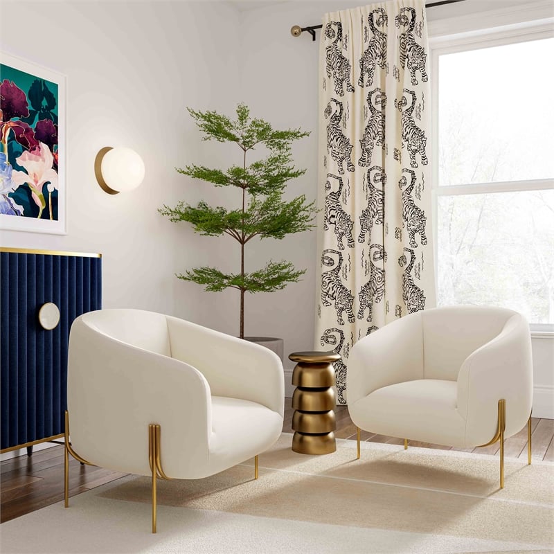 Pemberly Row Modern / Contemporary Cream Velvet Accent Chair