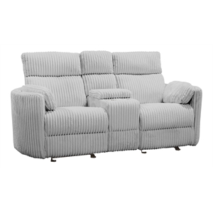 Pemberly Row Fabric Power Glider Reclining Console Loveseat in Gray