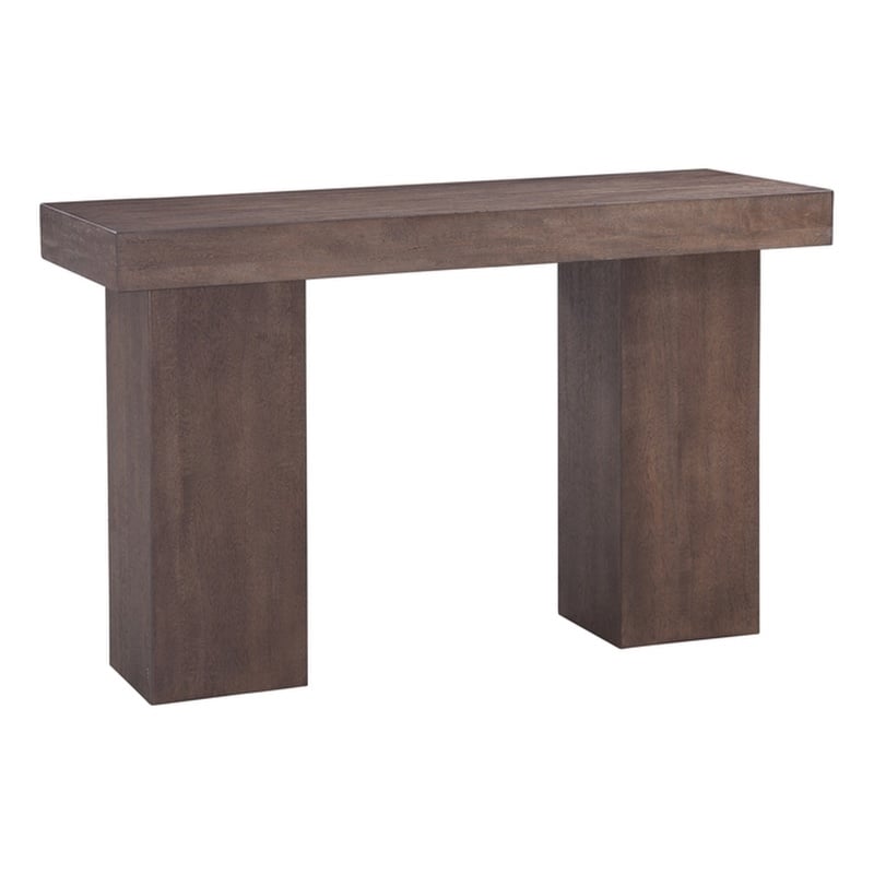 Pemberly Row Modern Brown Oak Console in Dark Brown Mango Wood
