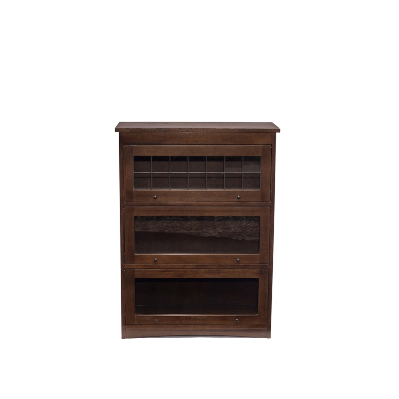 Pemberly Row Modern Oak Barrister Bookcase - 3 Stack - Walnut