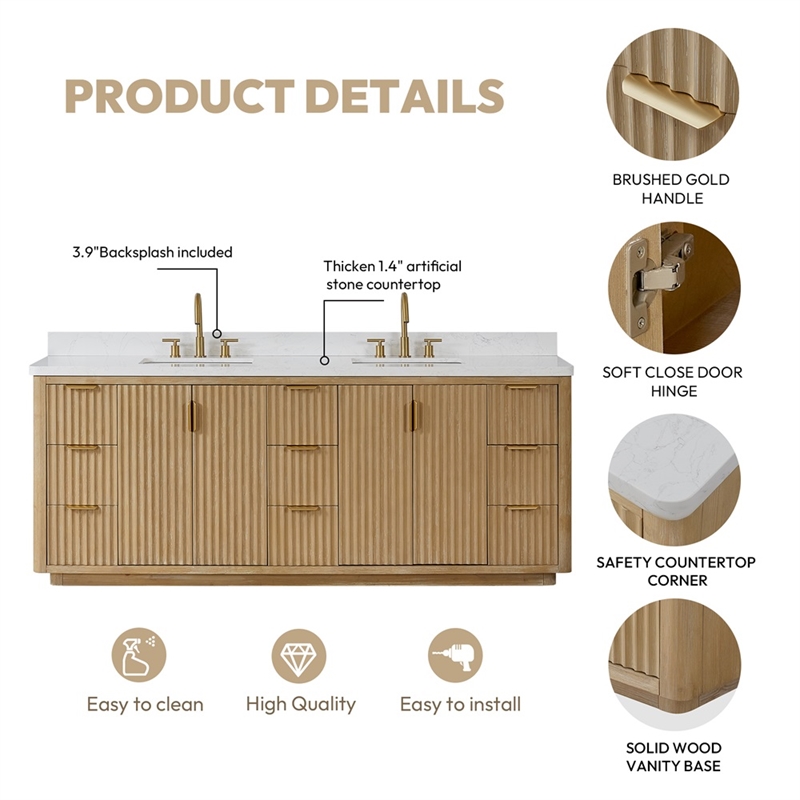 Pemberly Row Double Bathroom Vanity in Ash Gray with Lightning White Composite