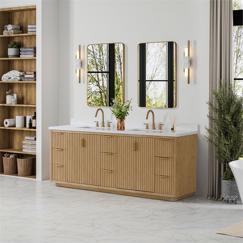 Pemberly Row Double Bathroom Vanity in Ash Gray with Lightning White Composite