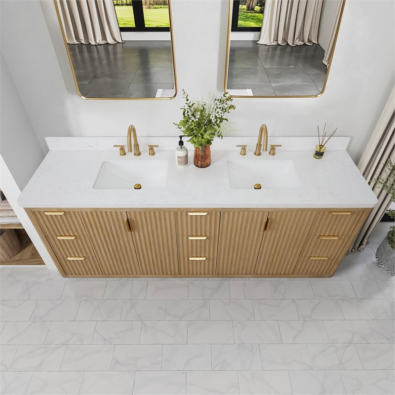 Pemberly Row Double Bathroom Vanity in Ash Gray with Lightning White Composite