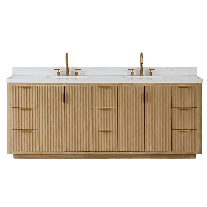 Pemberly Row Double Bathroom Vanity in Ash Gray with Lightning White Composite