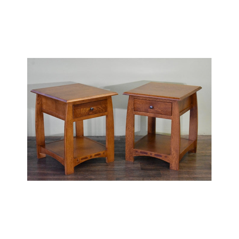 Pemberly Row Quarter Sawn White Oak 1 Drawer Inlay End Table