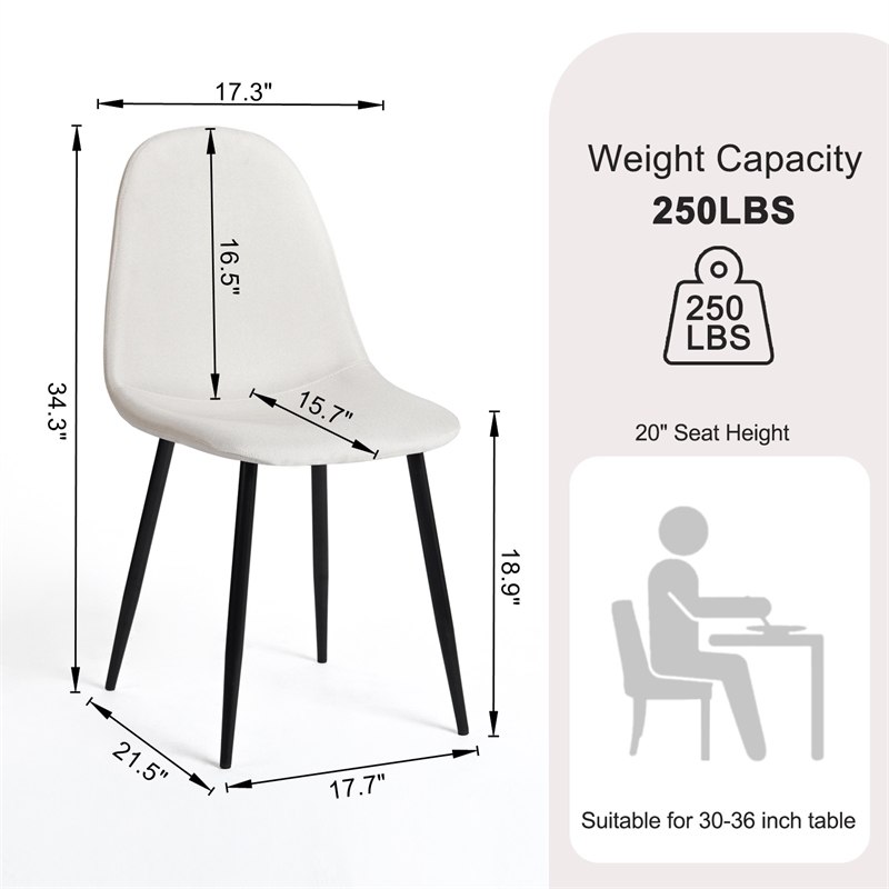 Pemberly Row Cream White Fabric Dining Chairs with Sleek Black Legs - Set of 4