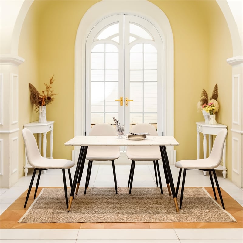 Pemberly Row Cream White Fabric Dining Chairs with Sleek Black Legs - Set of 4