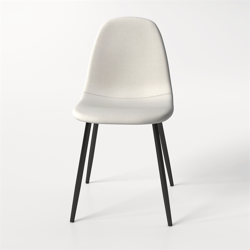 Pemberly Row Cream White Fabric Dining Chairs with Sleek Black Legs - Set of 4