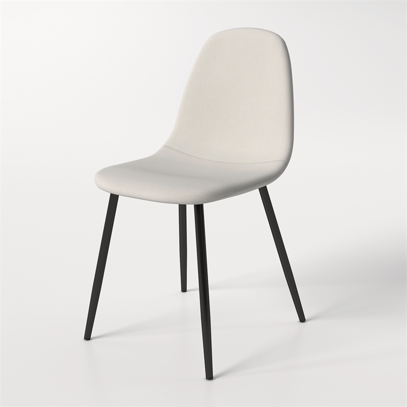 Pemberly Row Cream White Fabric Dining Chairs with Sleek Black Legs - Set of 4