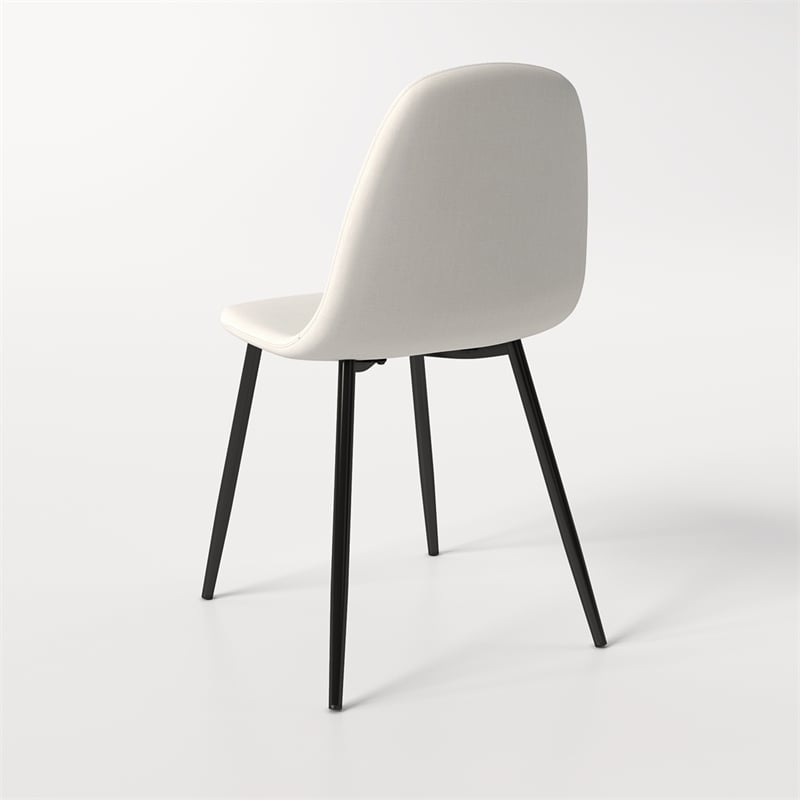 Pemberly Row Cream White Fabric Dining Chairs with Sleek Black Legs - Set of 4
