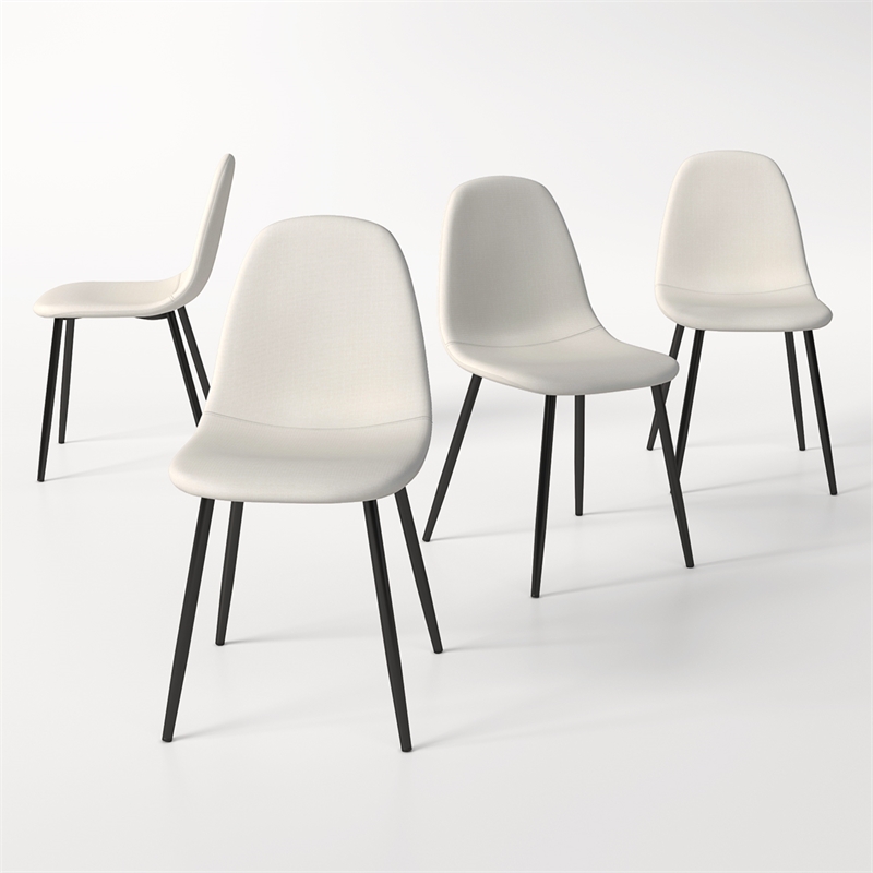 Pemberly Row Cream White Fabric Dining Chairs with Sleek Black Legs - Set of 4
