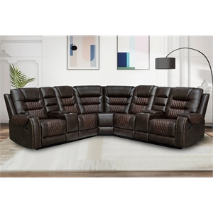 Pemberly Row 5 Piece Faux Leather Reclining Sectional in Brown