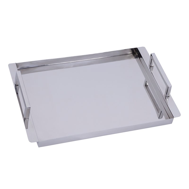 Pemberly Row Modern Rectangle Serving Tray - Polished Silver