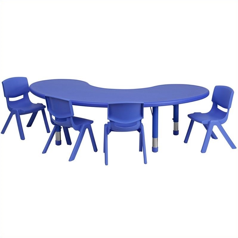 Pemberly Row Modern 5 Piece Half Moon Activity Table Set in Blue