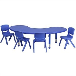 Pemberly Row Modern 5 Piece Half Moon Activity Table Set in Blue