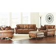Pemberly Row Top-Grain Leather Accent Chair with Toss Pillows in Camel