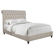 Pemberly Row Button Tufted Upholstered Fabric Full Bed in Beige