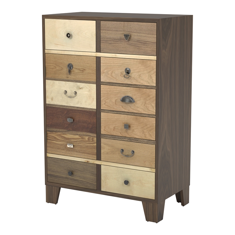 Pemberly Row Vintage Wood 8-Drawer Accent Chest in Walnut