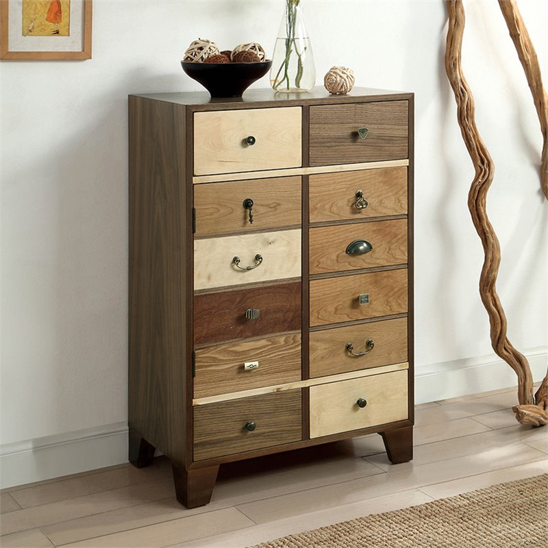 Pemberly Row Vintage Wood 8-Drawer Accent Chest in Walnut