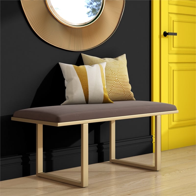 Pemberly Row Modern Velvet Upholstered Bench Chocolate Brown