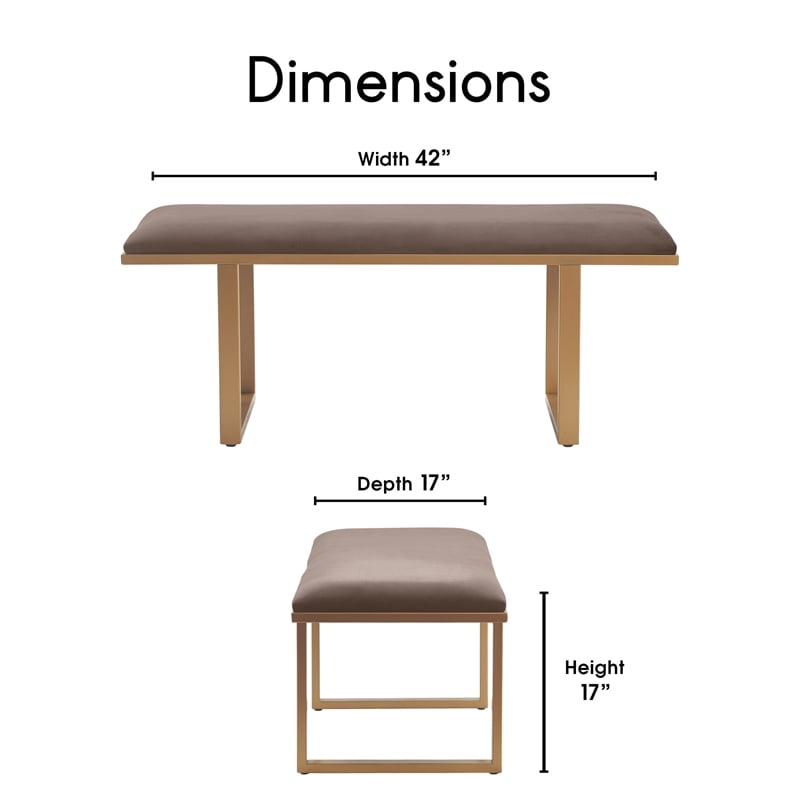 Pemberly Row Modern Velvet Upholstered Bench Chocolate Brown