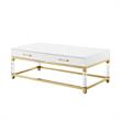 Pemberly Row 2-Drawer Metal Coffee Table with Acrylic Legs in White/Gold
