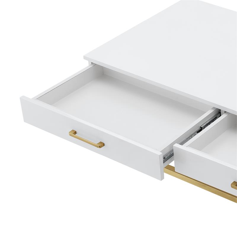 Pemberly Row 2-Drawer Metal Coffee Table with Acrylic Legs in White/Gold