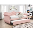 Pemberly Row Upholstered Velvet Wood Daybed with Trundle in Pink