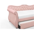 Pemberly Row Upholstered Velvet Wood Daybed with Trundle in Pink