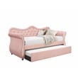 Pemberly Row Upholstered Velvet Wood Daybed with Trundle in Pink