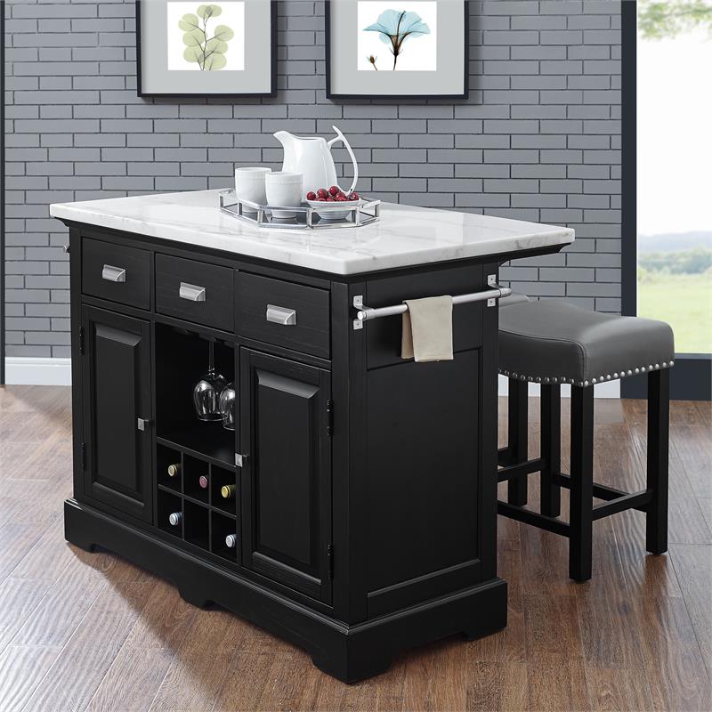 Pemberly Row Contemporary Ebony Finished Wood Kitchen Island