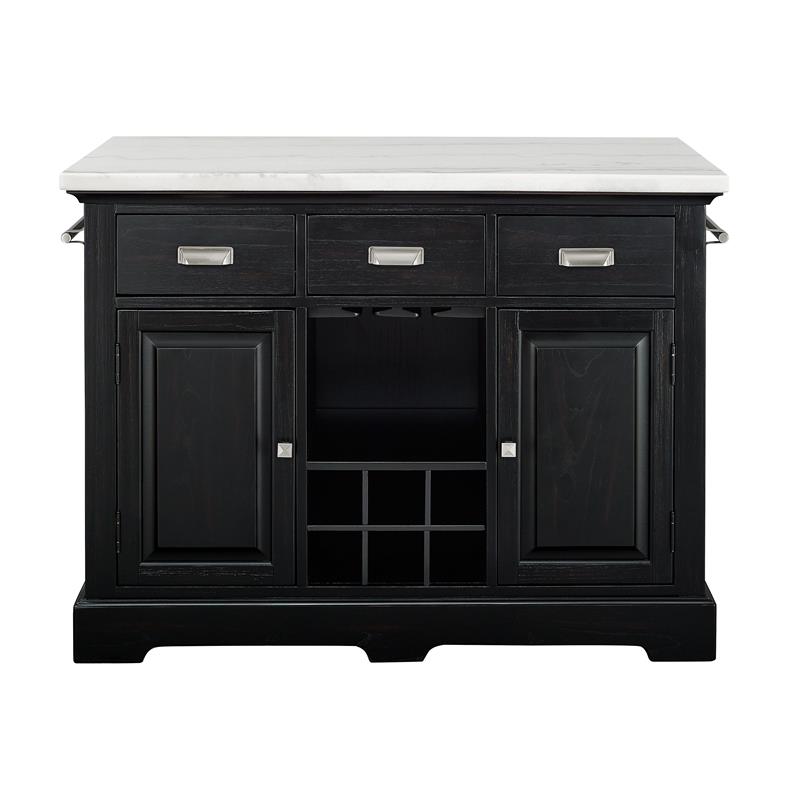 Pemberly Row Contemporary Ebony Finished Wood Kitchen Island
