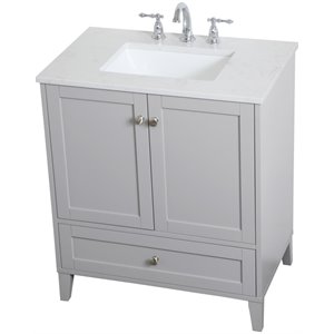 Pemberly Row Modern 30&quot Single Quartz Top Bathroom Vanity in Gray