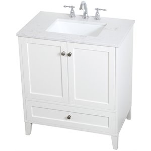 Pemberly Row Modern 30&quot Single Quartz Top Bathroom Vanity in White