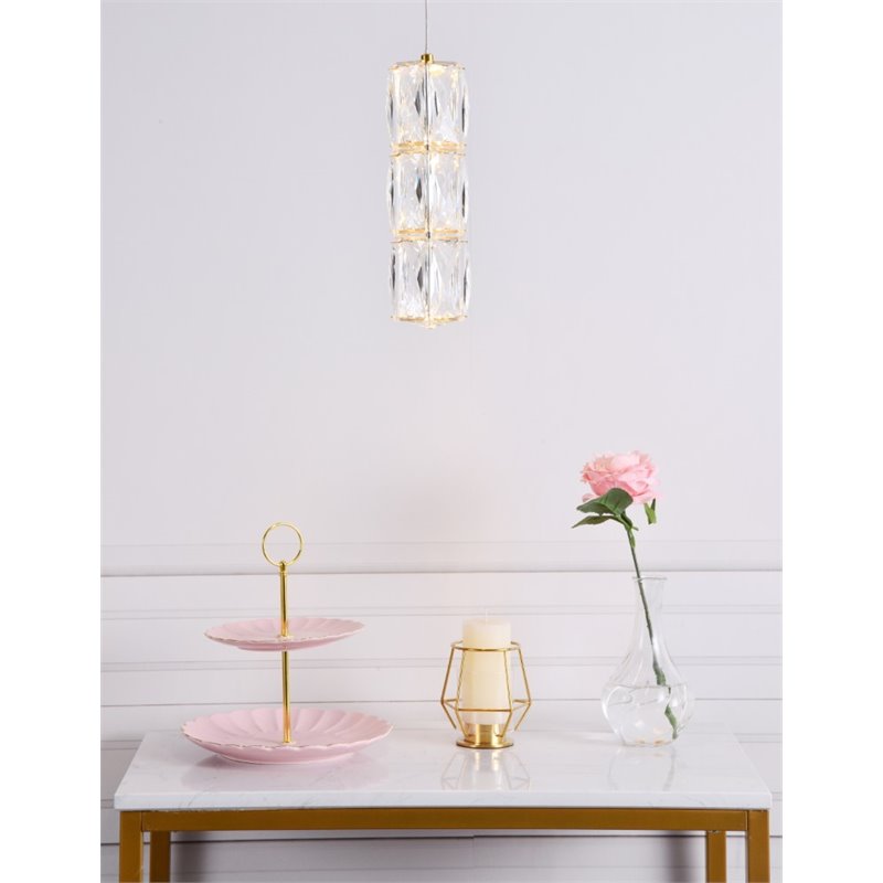 Pemberly Row Contemporary Royal Cut Crystal LED Pendant in Gold
