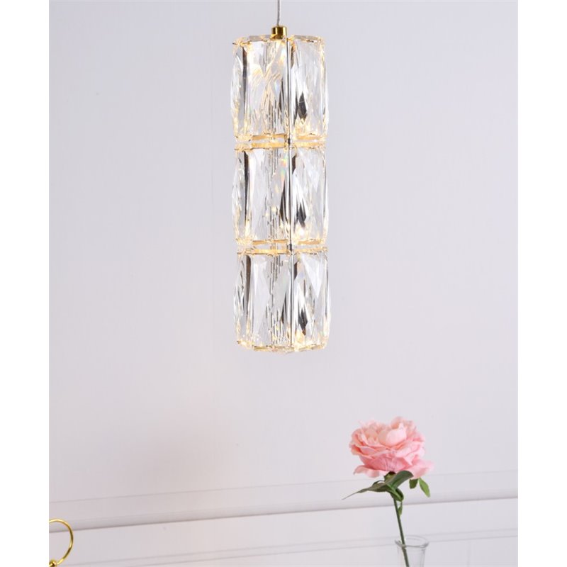 Pemberly Row Contemporary Royal Cut Crystal LED Pendant in Gold