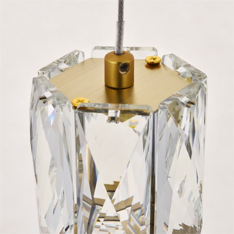 Pemberly Row Contemporary Royal Cut Crystal LED Pendant in Gold