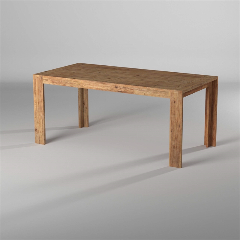 Pemberly Row Fixed Wood Top Dining Table in Antique Natural (Brown)