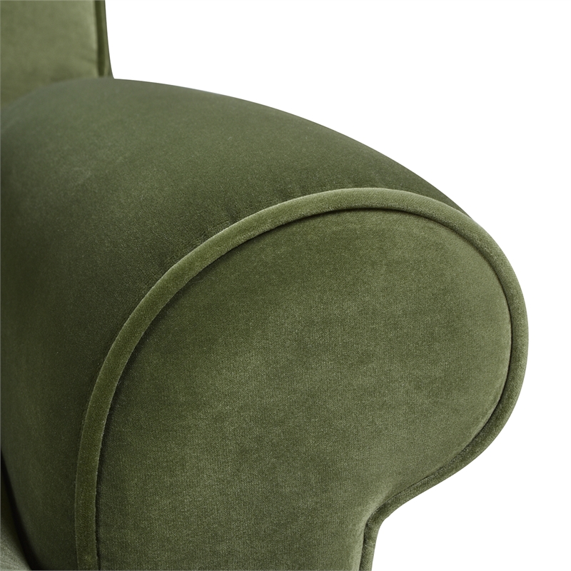 Pemberly Row Modern Recessed Arm Sofa Metal Casters Olive Green