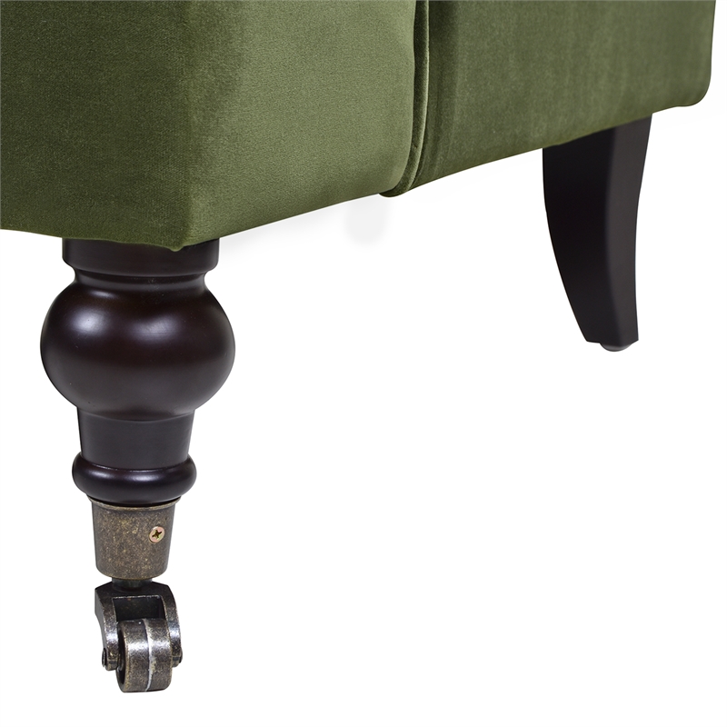 Pemberly Row Modern Recessed Arm Sofa Metal Casters Olive Green