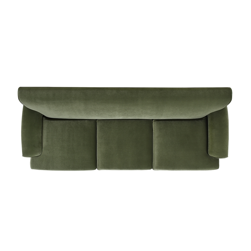 Pemberly Row Modern Recessed Arm Sofa Metal Casters Olive Green