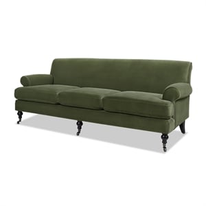 Pemberly Row Modern Recessed Arm Sofa Metal Casters Olive Green