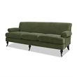 Pemberly Row Modern Recessed Arm Sofa Metal Casters Olive Green