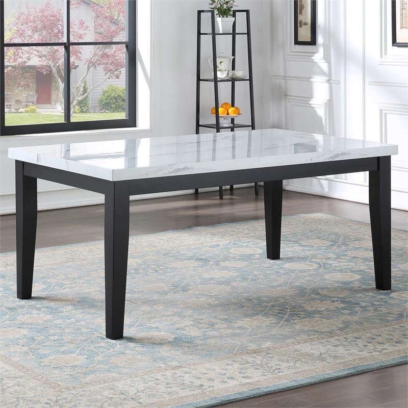 Pemberly Row White Faux Marble and Wood 7-piece Dining Set in Black