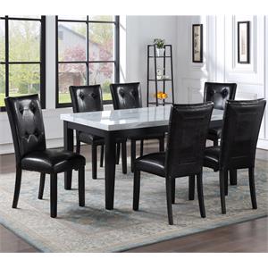 Pemberly Row White Faux Marble and Wood 7-piece Dining Set in Black