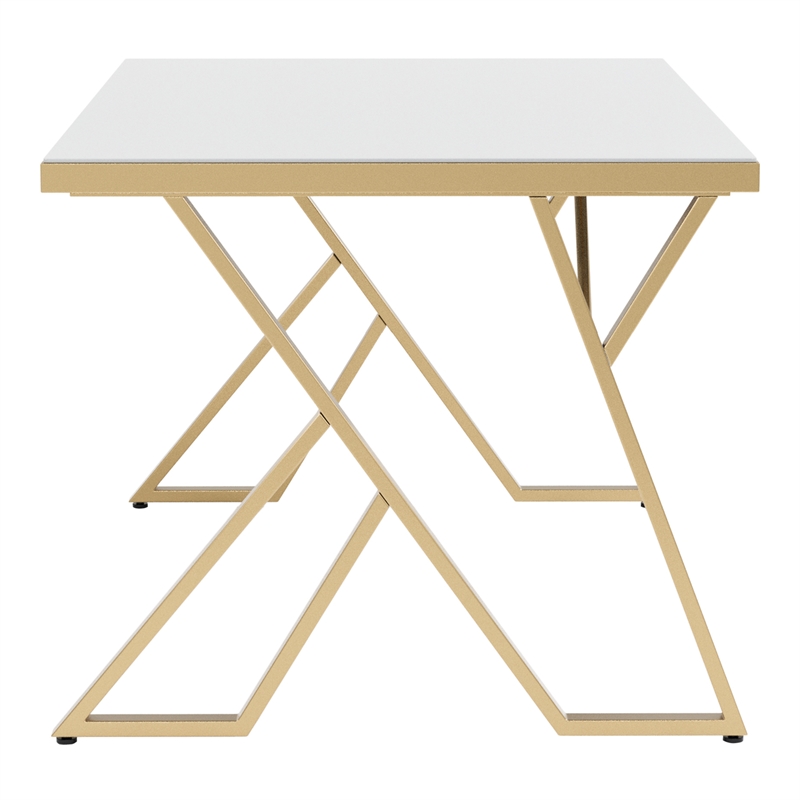 Pemberly Row Contemporary White Glass Top Dining Table