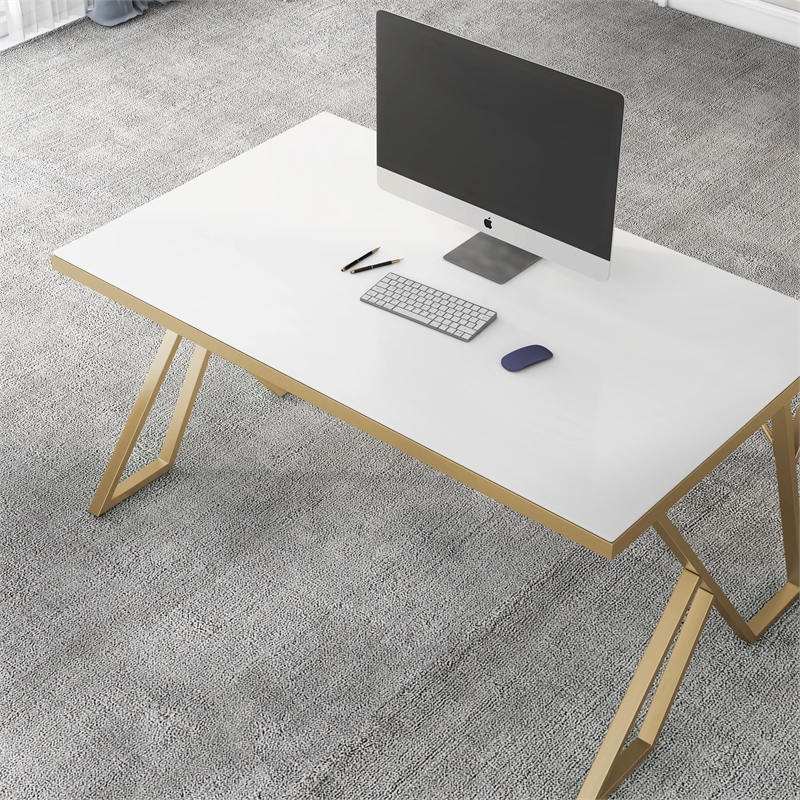 Pemberly Row Contemporary White Glass Top Dining Table