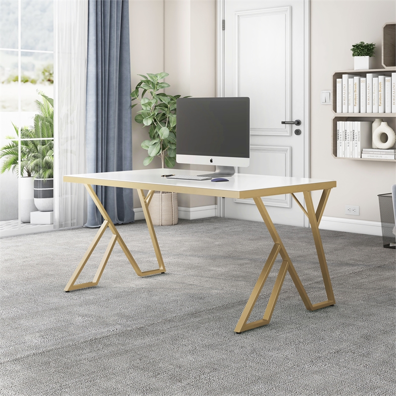 Pemberly Row Contemporary White Glass Top Dining Table