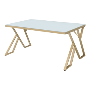 Pemberly Row Contemporary White Glass Top Dining Table