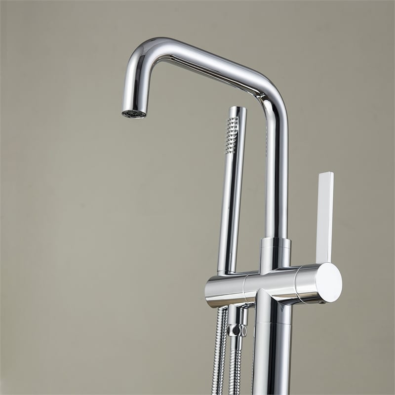 Pemberly Row Freestanding Polished Chrome Tub Faucet with Hand Shower